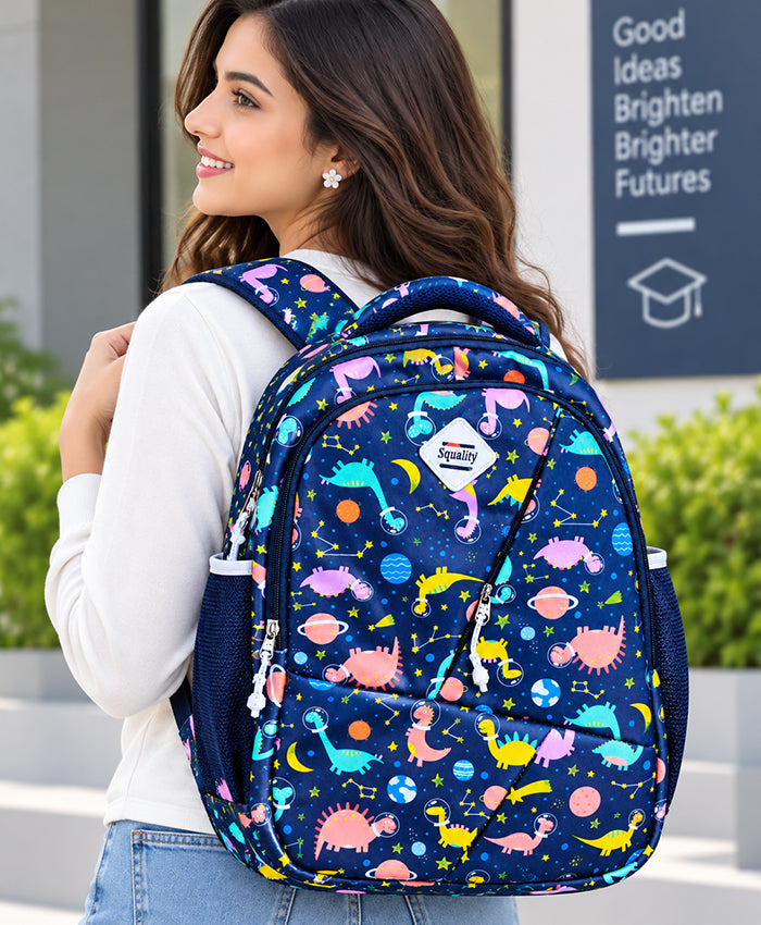 Dino Galaxy Adventure Navy Blue School Backpack