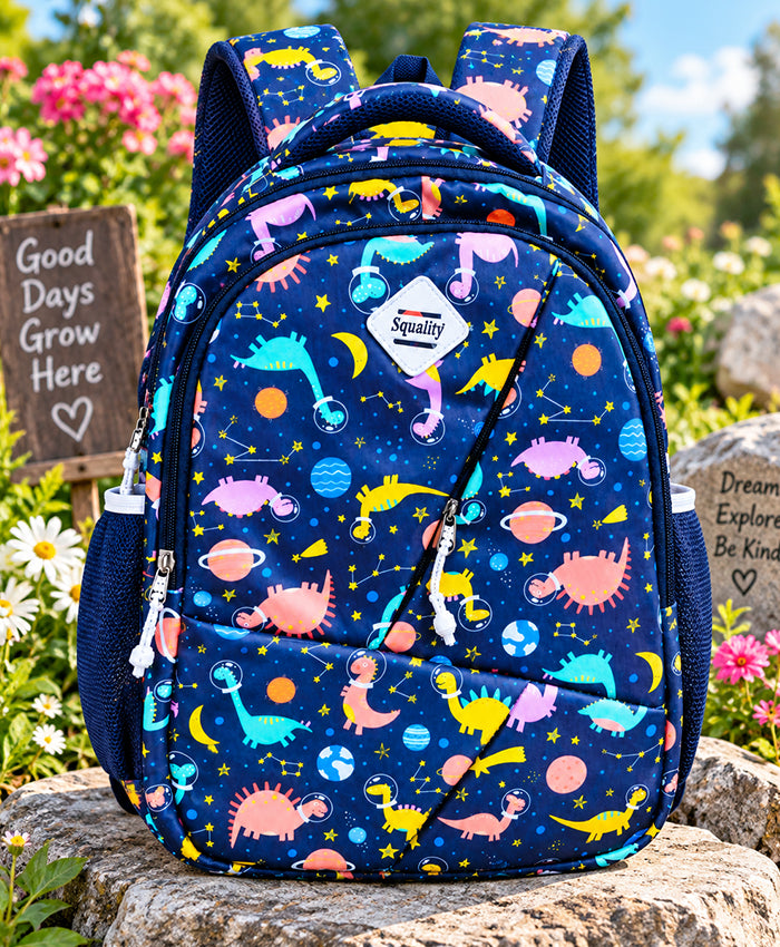 Dino Galaxy Adventure Navy Blue School Backpack