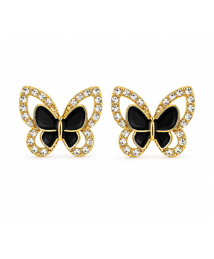 Elegant Black Butterfly Crystal Stud Earrings