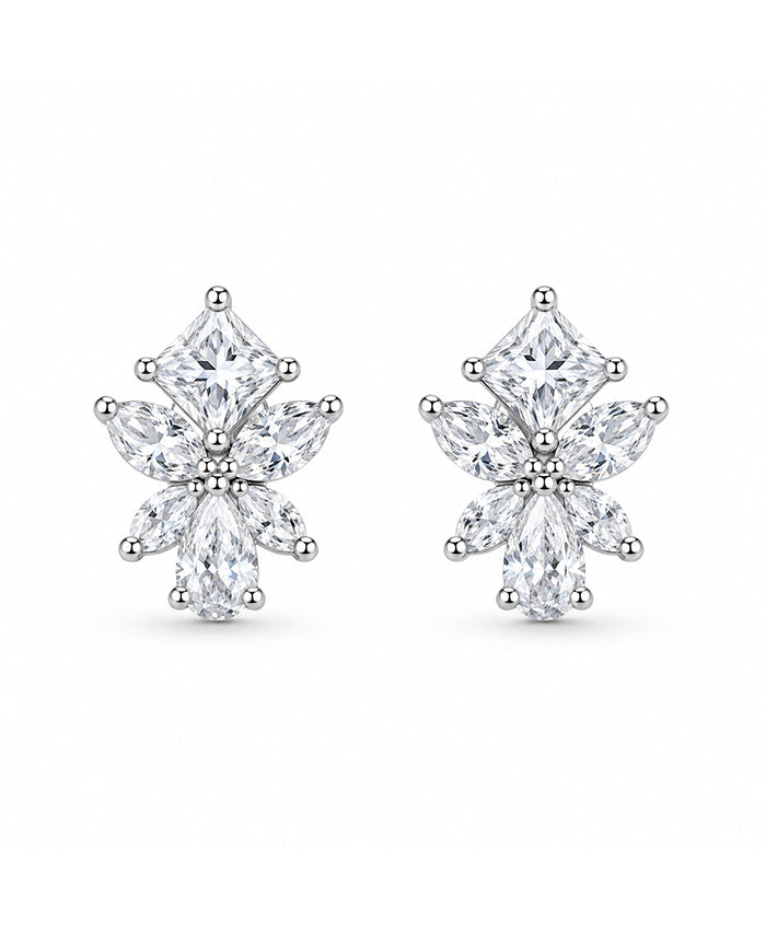 Elegant Clear Crystal Floral Cluster Stud Earrings