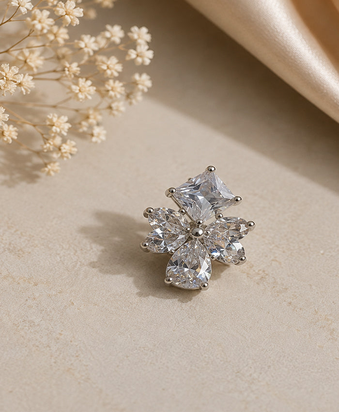 Elegant Clear Crystal Floral Cluster Stud Earrings