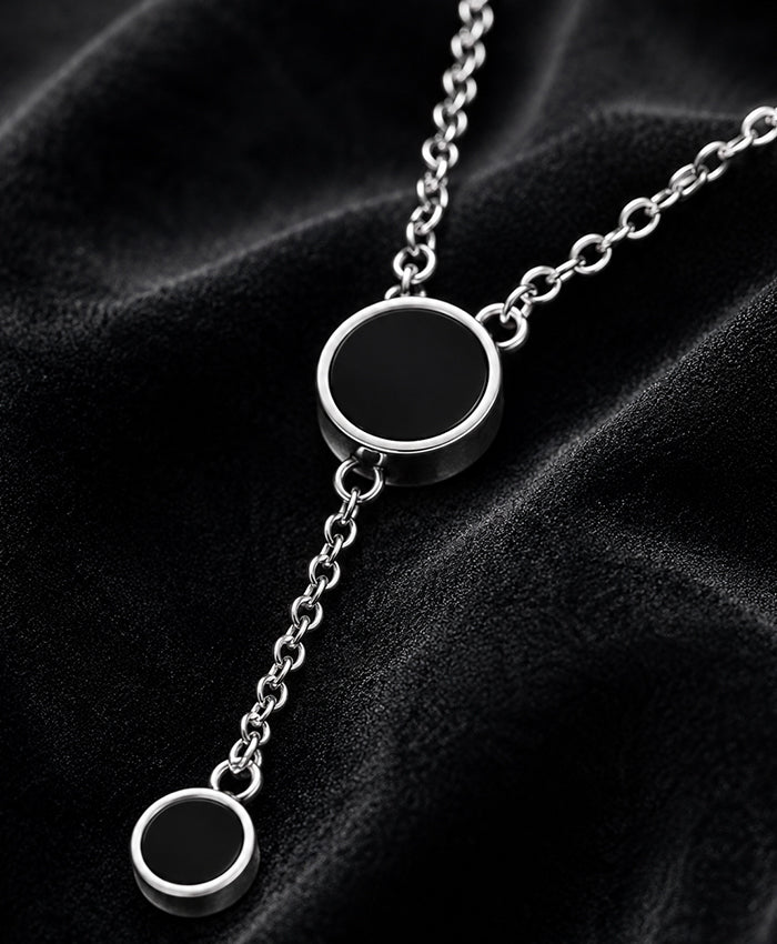 Elegant Double Circle Black Pendant Necklace for Women