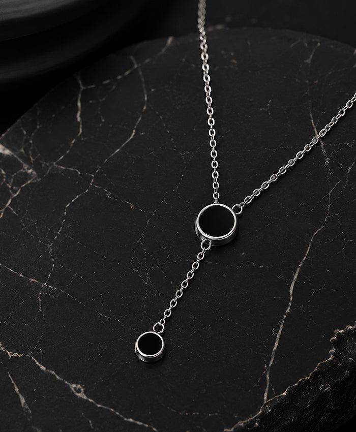Elegant Double Circle Black Pendant Necklace for Women