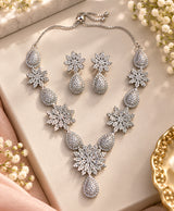 Elegant Floral Teardrop Statement Necklace Set with Matching Earrings