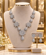 Elegant Floral Teardrop Statement Necklace Set with Matching Earrings