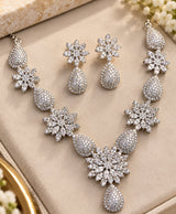 Elegant Floral Teardrop Statement Necklace Set with Matching Earrings