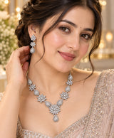 Elegant Floral Teardrop Statement Necklace Set with Matching Earrings