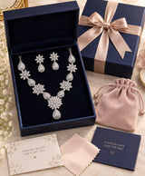 Elegant Floral Teardrop Statement Necklace Set with Matching Earrings