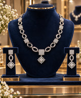 Elegant Geometric CZ Crystal Necklace & Matching Earrings Set