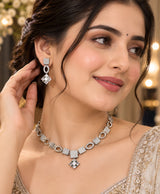 Elegant Geometric CZ Crystal Necklace & Matching Earrings Set