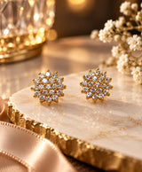 Elegant Gold-Tone Floral Cluster CZ Stud Earrings