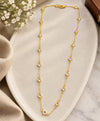 Elegant Gold-Tone Green Stone Link Necklace