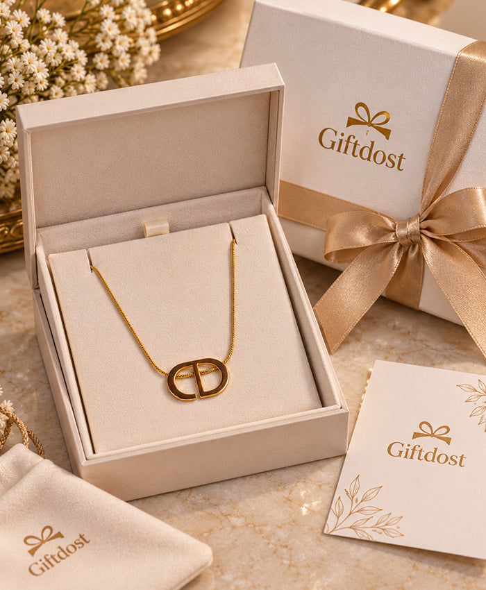 Elegant Gold-Tone Interlocking Double-D Pendant Necklace for Women
