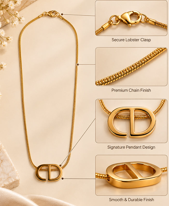 Elegant Gold-Tone Interlocking Double-D Pendant Necklace for Women