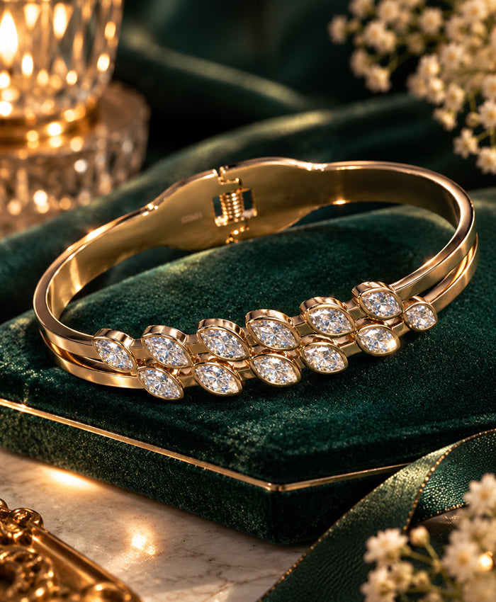 Elegant Gold-Tone Marquise Crystal Open Bangle Bracelet