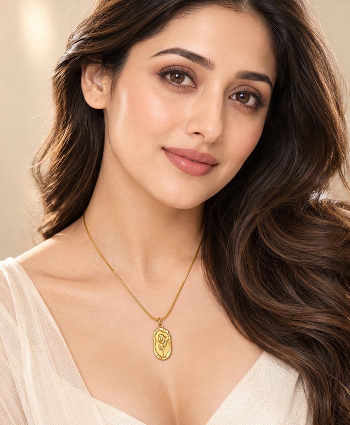 Elegant Gold-Tone Rose Flower Pendant Necklace for Women
