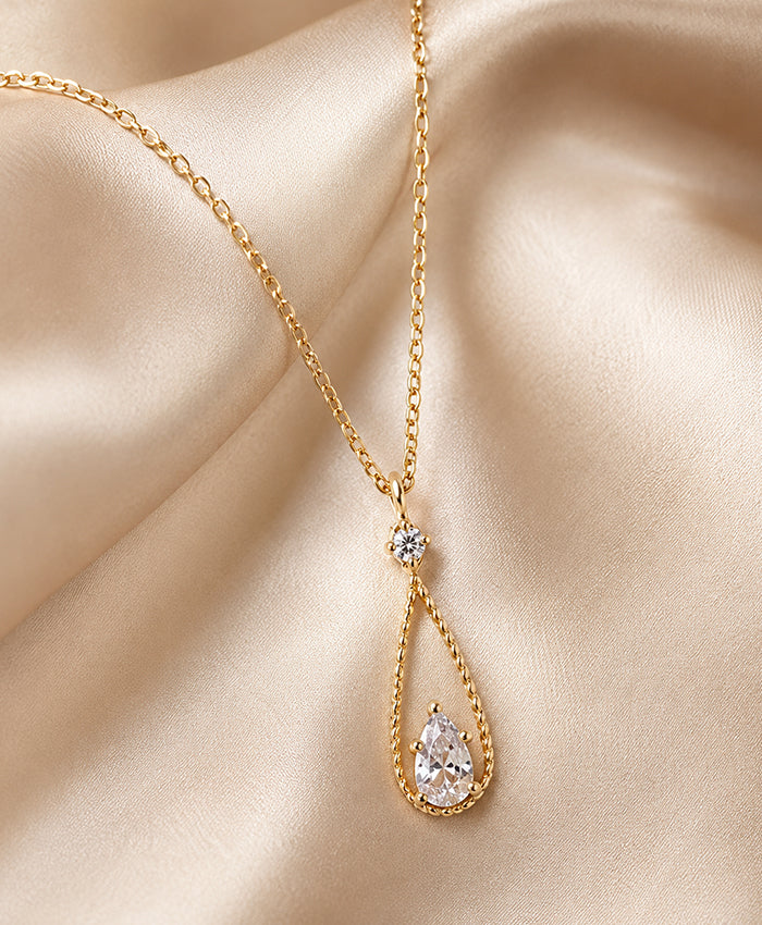 Elegant Gold-Tone Teardrop Crystal Pendant Necklace for Women