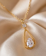 Elegant Gold-Tone Teardrop Crystal Pendant Necklace for Women
