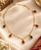 Elegant Gold-Toned Red & Black Teardrop Pendant Necklace