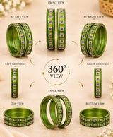 Elegant Green Rhinestone Acrylic Lac Bangle Set
