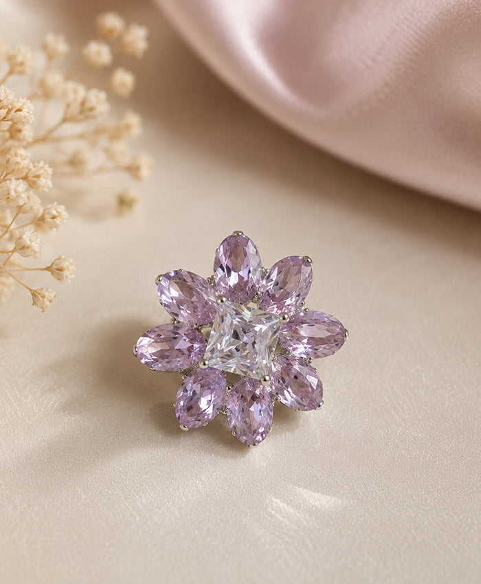 Elegant Lavender Crystal Floral Stud Earrings