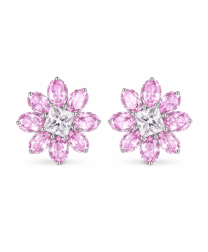 Elegant Lavender Crystal Floral Stud Earrings