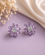 Elegant Lavender Crystal Floral Stud Earrings