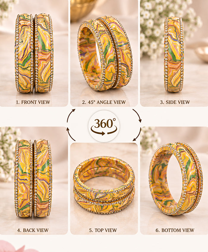 Elegant Multicolor Marble Pattern Lac Bangle Set