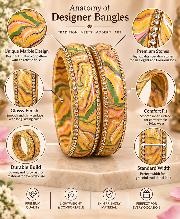Elegant Multicolor Marble Pattern Lac Bangle Set