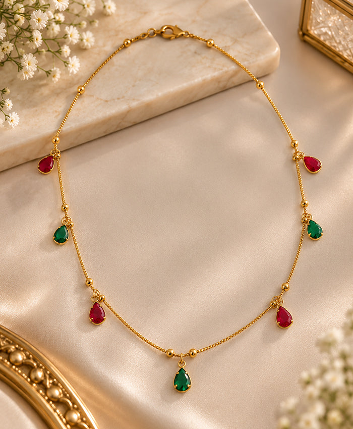 Elegant Multicolor Teardrop Charm Gold-Tone Necklace
