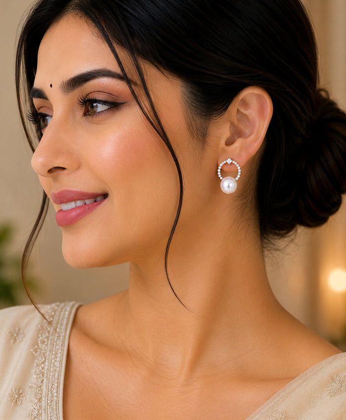 Elegant Pearl & CZ Hoop Drop Earrings