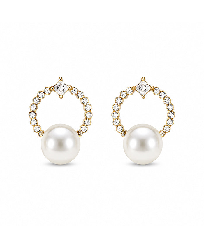 Elegant Pearl & CZ Hoop Drop Earrings