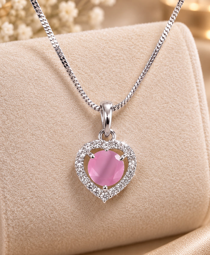 Elegant Pink Heart Halo Pendant Necklace