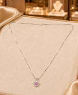 Elegant Pink Heart Halo Pendant Necklace