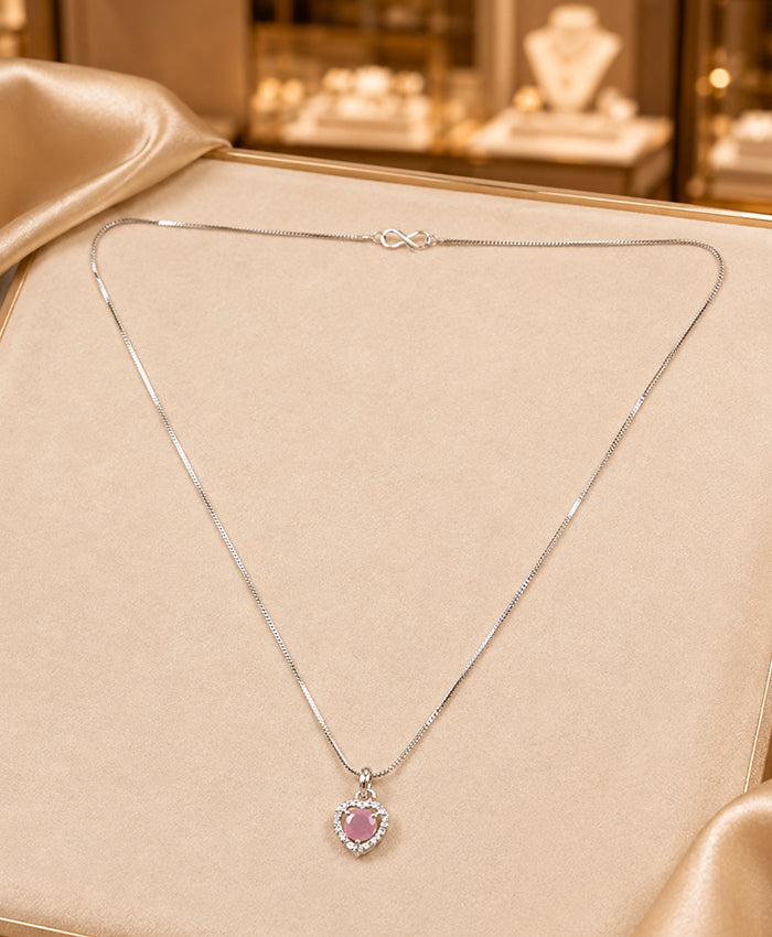 Elegant Pink Heart Halo Pendant Necklace