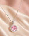 Elegant Pink Stone Halo Pendant Necklace for Women