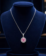 Elegant Pink Stone Halo Pendant Necklace for Women