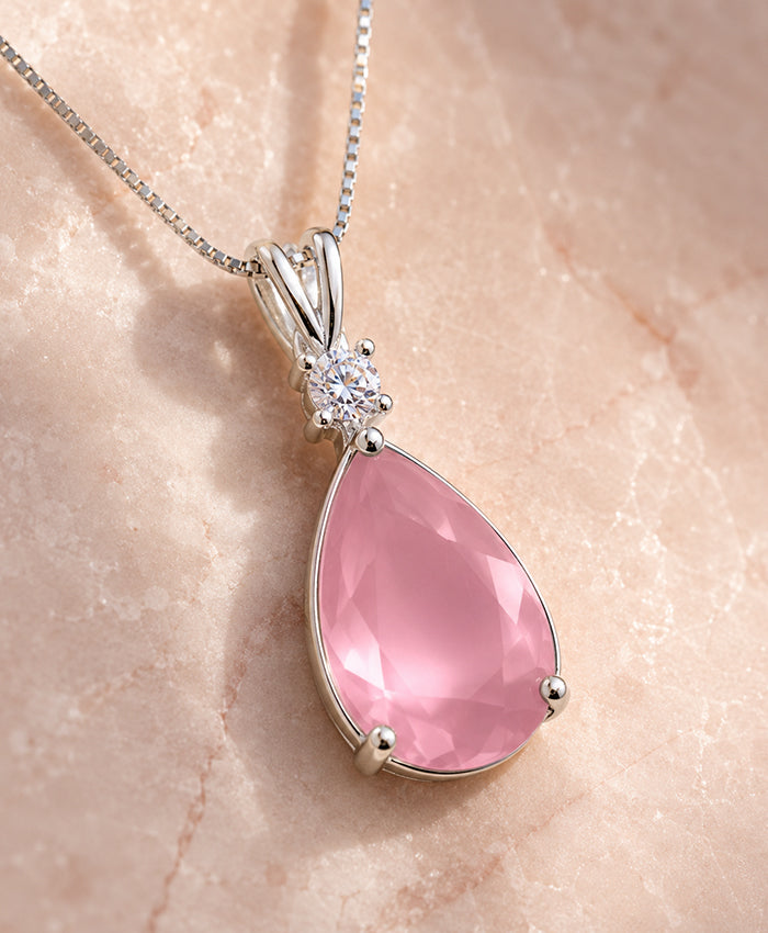Elegant Pink Teardrop Crystal Pendant Necklace for Women