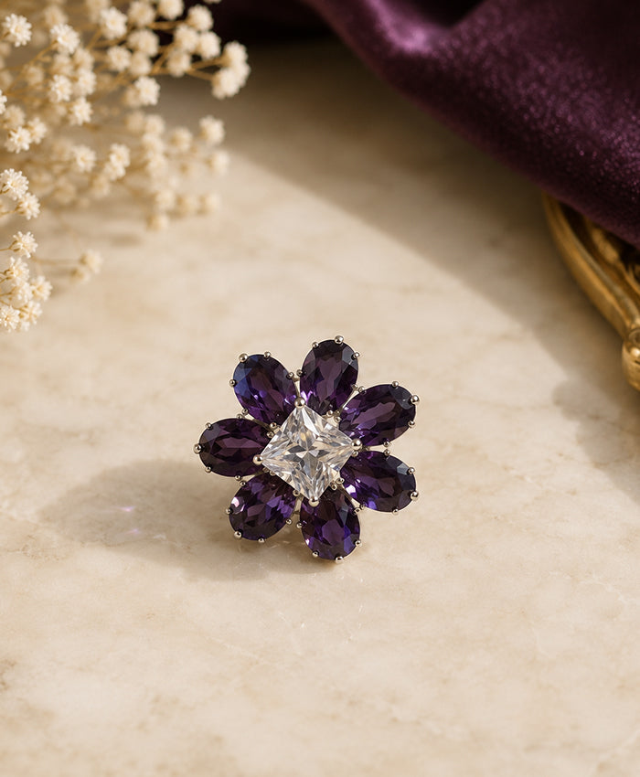 Elegant Purple Crystal Flower Stud Earrings