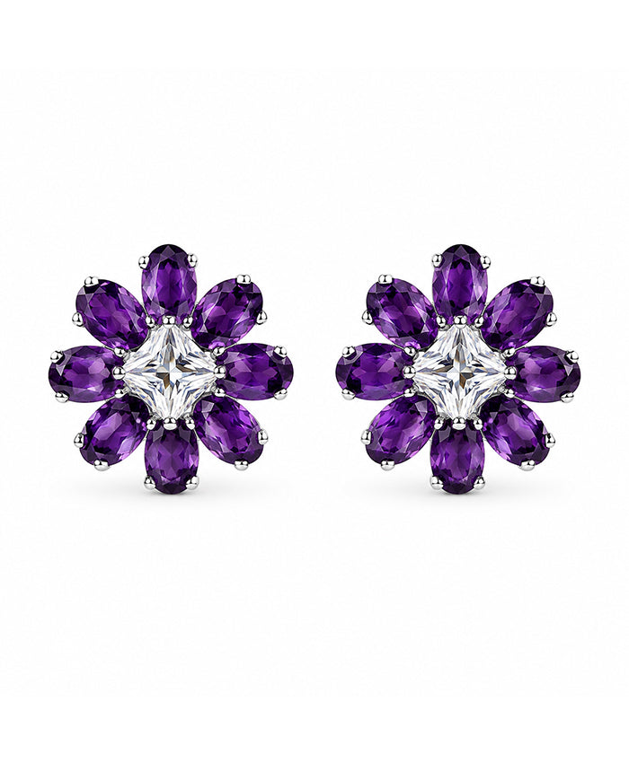 Elegant Purple Crystal Flower Stud Earrings