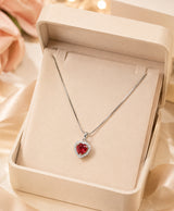 Elegant Red Heart Halo Pendant Necklace