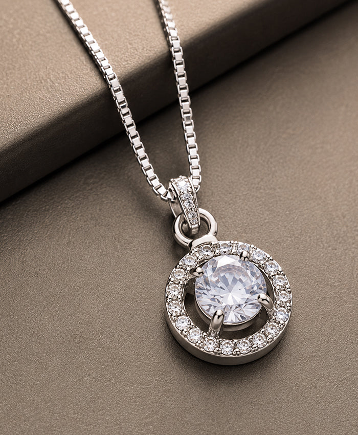 Elegant Round Crystal Halo Pendant Necklace for Women