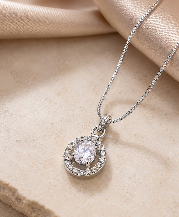 Elegant Round Crystal Halo Pendant Necklace for Women