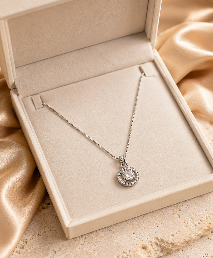 Elegant Round Crystal Halo Pendant Necklace for Women