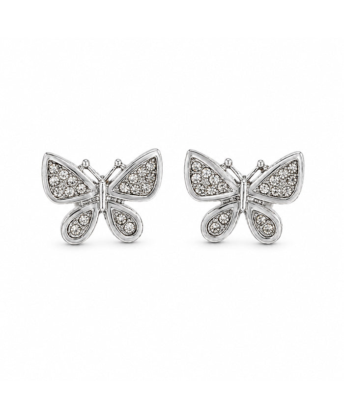 Elegant Silver Butterfly Crystal Stud Earrings