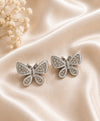 Elegant Silver Butterfly Crystal Stud Earrings