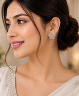 Elegant Silver Butterfly Crystal Stud Earrings