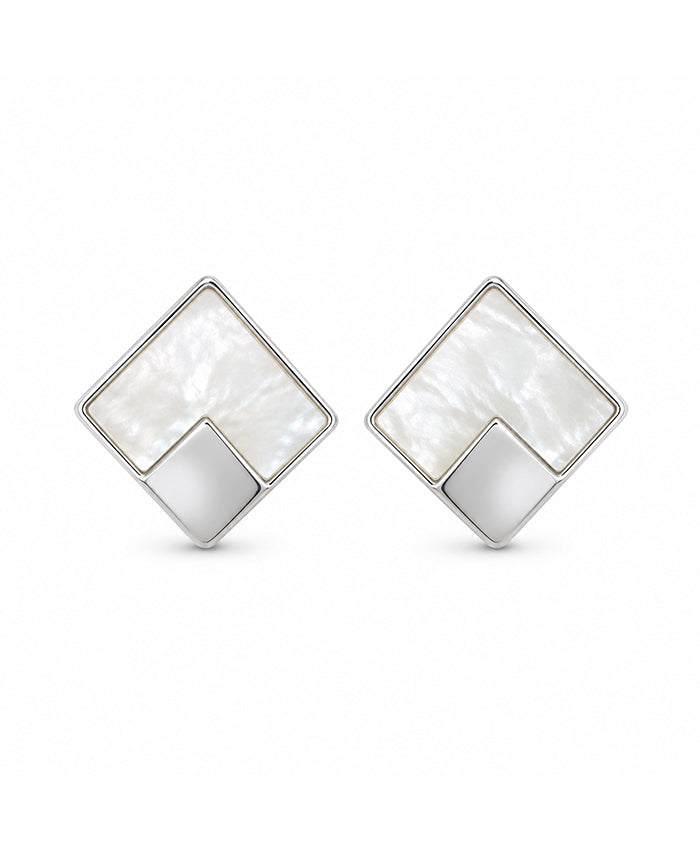 Elegant Silver Geometric Square Stud Earrings