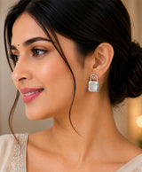 Elegant Silver Lock-Inspired Pearl Stud Earrings