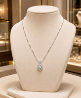 Elegant Silver-Tone Cushion Halo Pendant Necklace